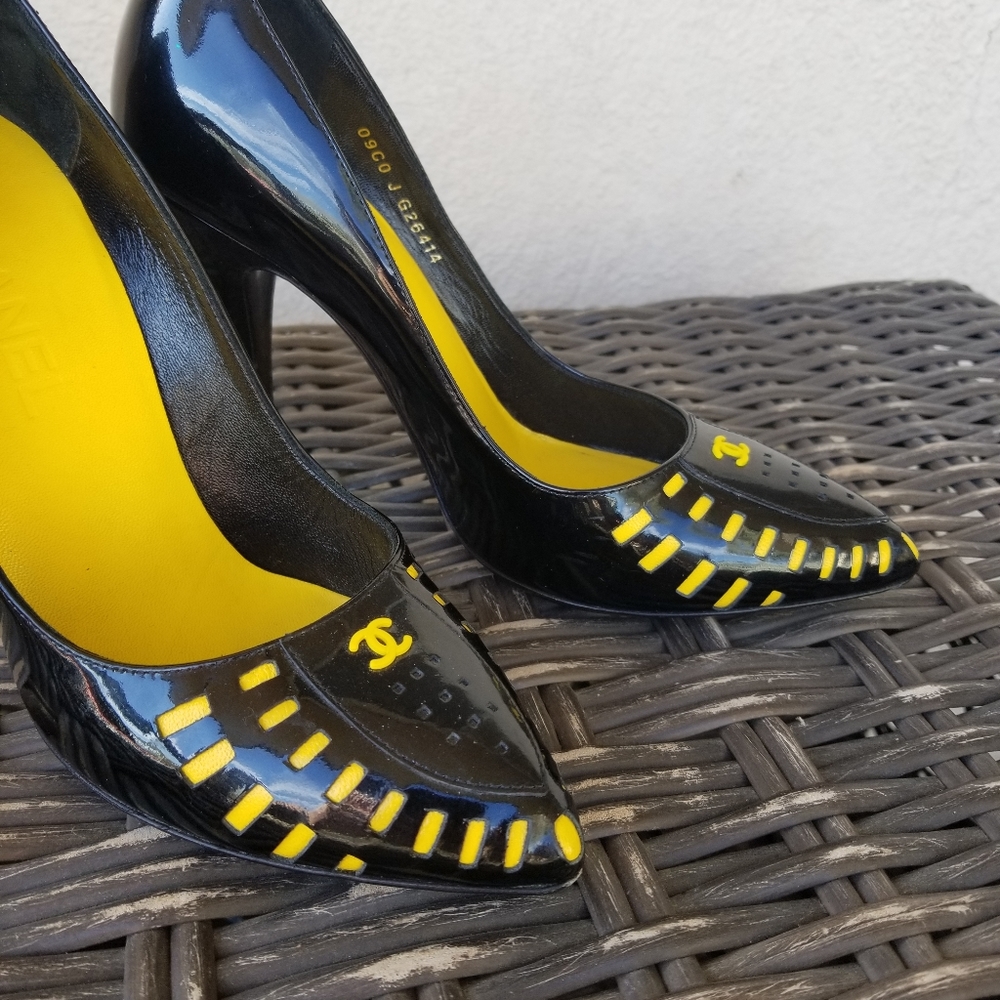 Vintage Chanel patent weaved heels sz 7 - Picture 4 of 11